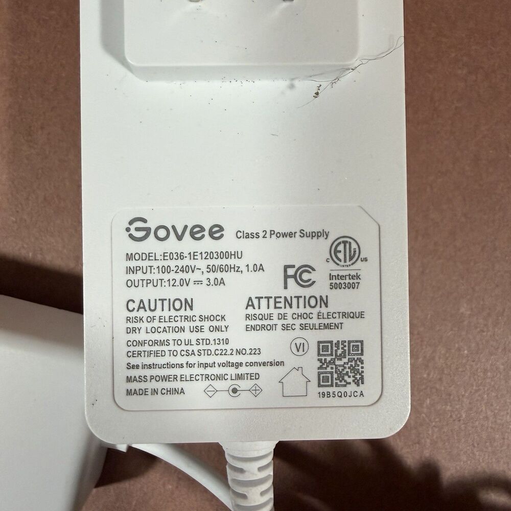 Govee Class 2 Power Supply 12V - 3.0A with Extra Extension